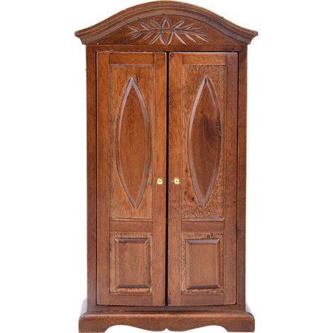 Armoire Vintage en Bois Miniature 1:12 pour Maison de Poupée - Meuble Accessoire avec Double Porte (1/5)