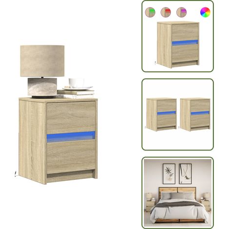 Luci led rgb - vidaXL Comodini con Luci LED 2pz Rovere Sonoma in Legno Multistrato - Comodino in Rovere Sonoma
