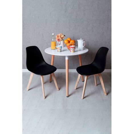 Conjuntos de mesa y sillas - Conjunto Mesa Tower Redonda 80 cm Blanca y Pack 2 Sillas Kelen - Negro (1/5)