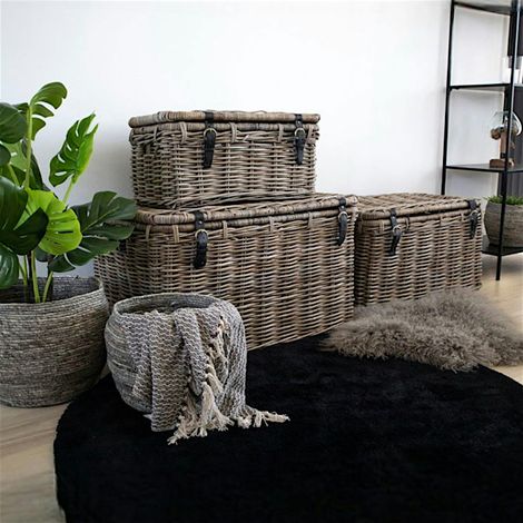 Malle de rangement en rotin avec attaches (lot de 3) MANY (1/5)