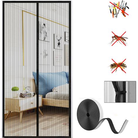 Zanzariera magnetica, tenda anti-insetti con magneti e nastro magico vivavoce, nero, 80 x 200 cm (1/5)