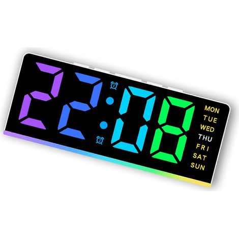 Réveil électronique numérique à couleurs changeantes, veilleuse multifonctionnelle, horloge de chevet numérique, idéale pour la décoration de la chambre à coucher, boîtier blanc multicolore. (1/5)