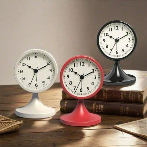 Réveil Analogique Mignon Rétro Alimenté par Piles, Horloge de Bureau en Métal Silencieuse avec Lumière, pour Salon, Chambre et Chevet, Style Vintage (1/5)