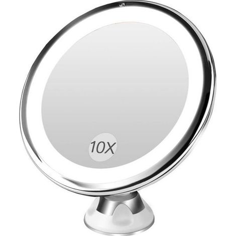 Miroir de maquillage - BESTOPE - Modèle lumineux - Grossissement 10x - Rotation 360° - Éclairage LED (1/4)