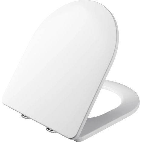 Asiento de inodoro, material PP duradero, mecanismo de cierre suave, blanco, forma de D. (1/2)