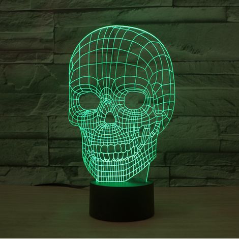 Crâne LED Lampe d'illusion, Veilleuse crâne 3D, mort, pour enfants Cadeaux Décoration d'Halloween
