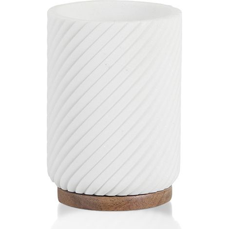 Pot brosse à dents - Résine blanche et bois - ASCOLI