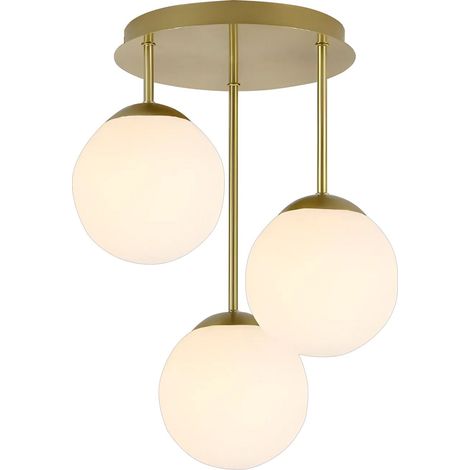Toolight – Lampe suspendue 3 points lumineux – Verre et métal doré – Culot E27 – Alimentation 220-240V – Réglable en hauteur - APP1817-3CPR (1/5)