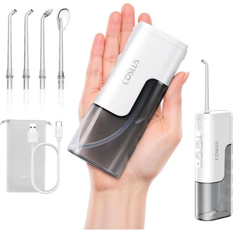 Mini Jet Dentaire Hydropulseur Portable: Design Compact et Sans Fil, 4 Modes IPX7, Idéal pour Appareil Dentaire, Orthodontie et Dents Sensitives, Usage Nomade, Gris Blanc, T40 (1/5)
