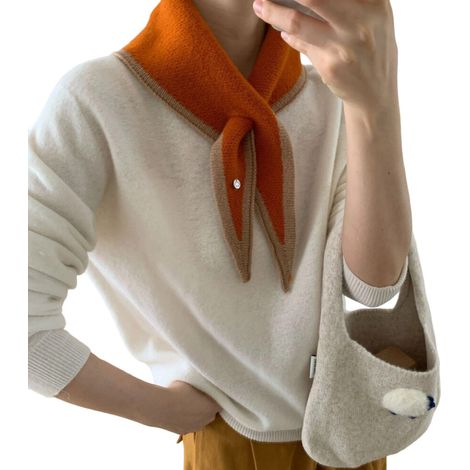 Sciarpa triangolare lavorata a maglia in misto lana color autunno-O