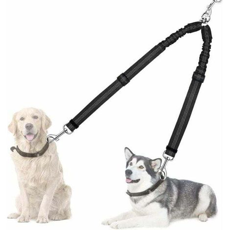 Séparateur de laisses doubles , anti-nœuds, rotatif à 360°, pour promener deux chiens, laisse double réglable, réfléchissante et amortissante. (1/4)