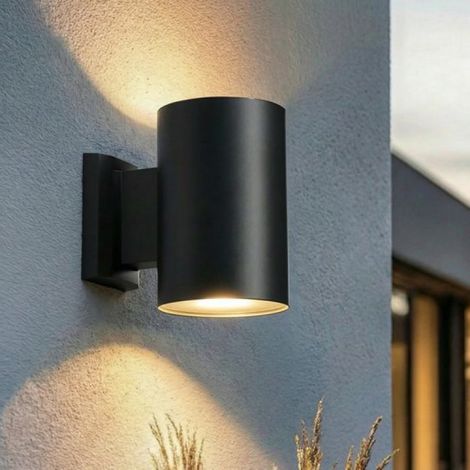 Applique murale solaire cylindrique à éclairage indirect - avec capteur jour/nuit - aluminium - 2700K - noir (1/5)