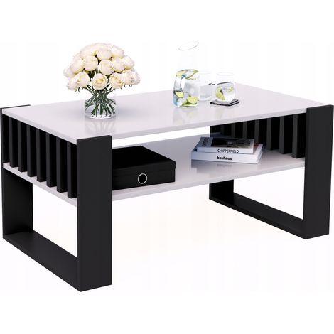 Tavolino da caffè con doghe 90x50 bianco/nero stile loft (1/5)