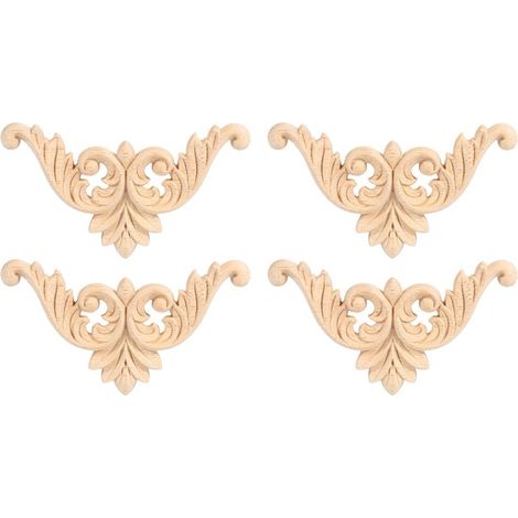 Applique En Bois Sculpté - Motif Floral Classique - Pour Meubles Et Décoration Murale - Lot De 4 Pièces 8x8cm (1/5)