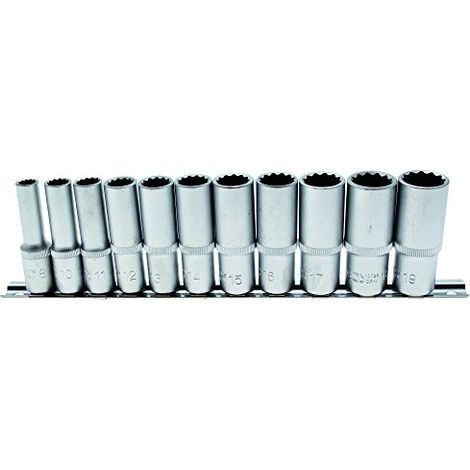 Jeu de douilles, douze pans, longues 10 mm (3/8") 8 - 19 mm 11 pièces (1/10)