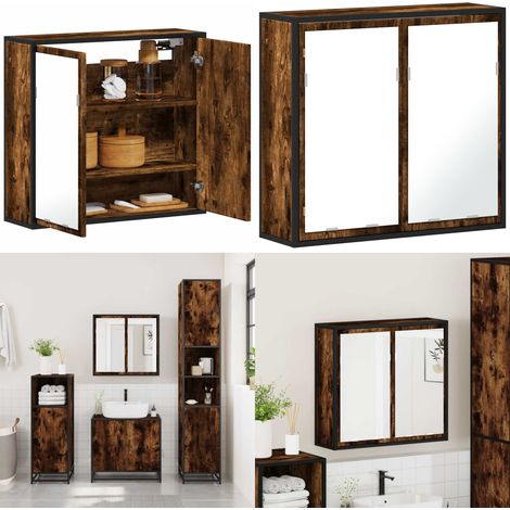 Armario con espejo baño madera roble ahumado 65x20x60 cm - Armario con espejo - Armario baño