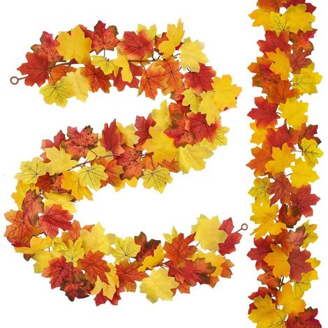 2er Set Herbstgirlande Künstlich 200cm mit Lebensechten Ahornblättern für Innen & Außen (1/5)