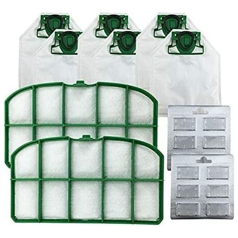 Lot de 6 sacs à poussière + 2 filtres Hepa + 2 blocs de parfum pour aspirateur VK200 (couleur : vert) - Vert (1/5)