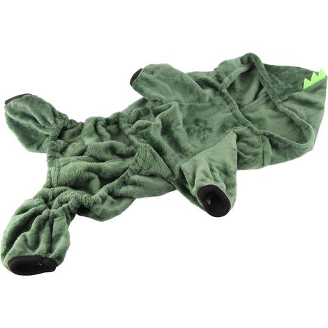 Déguisement de dinosaure pour chien, mignon, chaud et duveteux, à capuche, tenue d'hiver pour chiens, chats et autres animaux de compagnie (taille M). (1/5)
