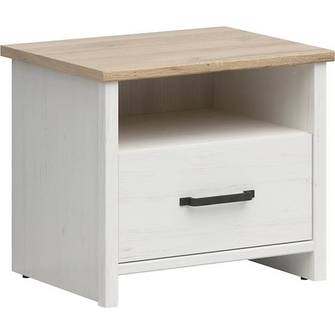 Table de chevet Table de nuit avec tiroir , coloris Blanc pin andersen/Chêne clair - Longueur 55 x Profondeur 42,5 x Hauteur 47,5 cm (1/4)