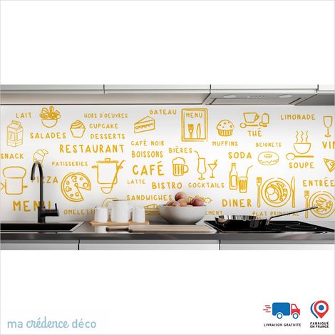 Crédence : Dessin food clair - Couleur Jaune Colza - Alu composite - 120 - 60 (1/3)
