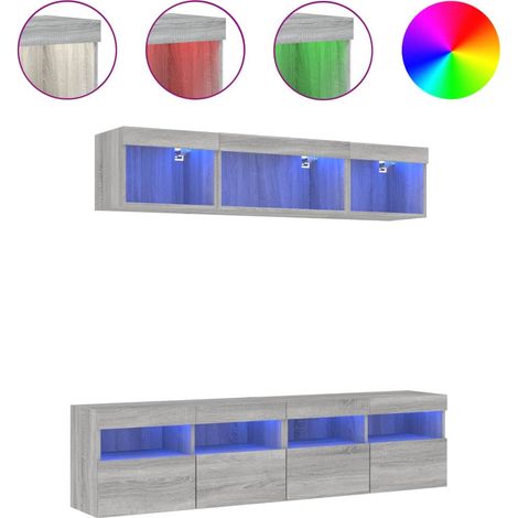 Maison Exclusive - 5-tlg. Wohnwand mit LED-Beleuchtung Grau Sonom