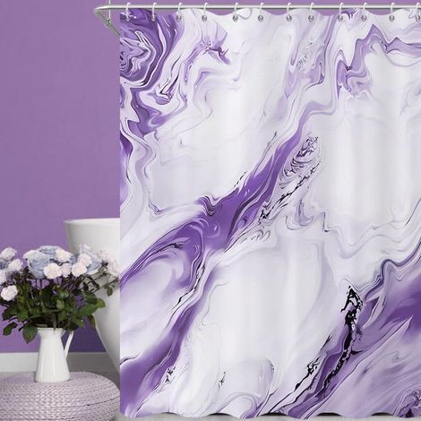 Rideau de douche 180x180 cm motif marbre effet encre de Chine dégradé art abstrait moderne tissu imperméable lavable en machine avec crochets inclus violet (1/5)