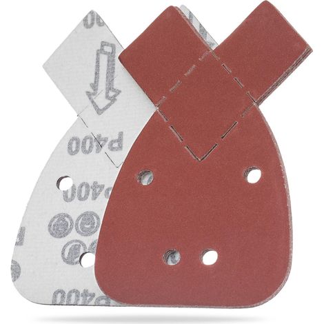 Lot de 10 feuilles de papier de verre grain 400 pour Black & Decker - 140 x 95 mm (5,5 po x 3,7 po), fixation auto-agrippante, support perforé, rouge (1/5)