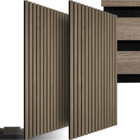 Lot de 2 panneaux acoustiques aspect bois 60 x 120 2,1 cm foncé