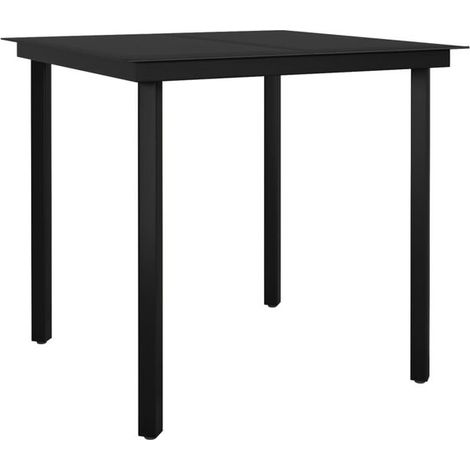 Table de jardin noire, 80x80x74 cm, en acier et verre. (1/5)