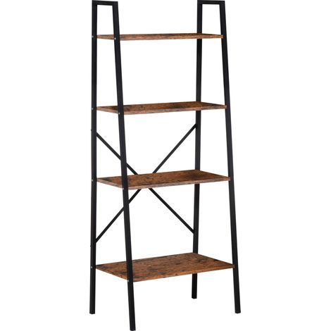 Ladder Shelf, Bookshelf, 4-Tier Industrial Storage Rack for Living Room, Bedroom, Kitchen, Rustic Brown Black (1/5)
