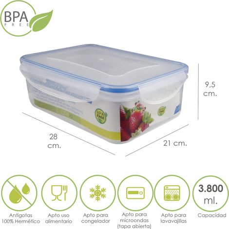 Rechteckiger hermetischer Kunststoffbehälter 3.800 ml. 28 x 21 x 9,5 (H) cm. (1/5)