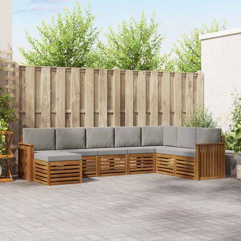 Ecksofa Set 8 pcs Natürlich und Hellgrau Massivholz Akazie (1/5)