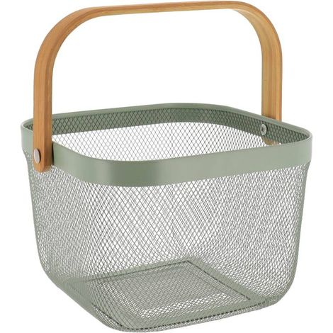 Cestino quadrato in metallo con manico in bambù - kaki - Tendance