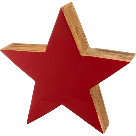 Weihnachtsdeko Massivo Stern Rot & Natur Ø 37 cm - Mangoholz
