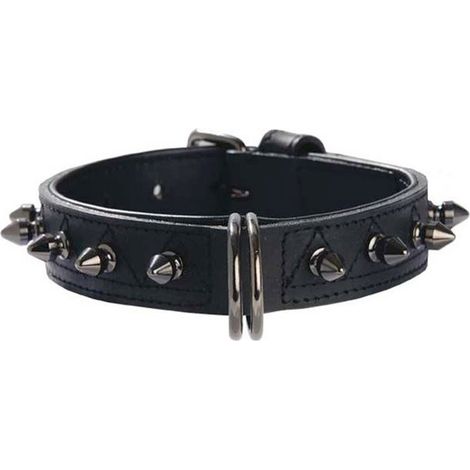 Collare nero 30 x 1,8 cm: Collare in similpelle nero con borchiette metalliche Hercule Bobby per cani
