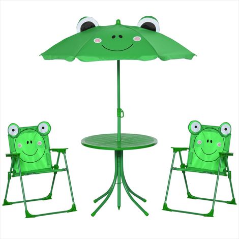 Ensemble table et chaises enfant pliable avec parasol vert métal (1/5)