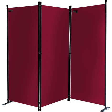 Paravent 3 Teilig 170 x 165 cm Stoff Raumteiler Trennwand Balkon Sichtschutz Stellwand Faltbar Rubinrot