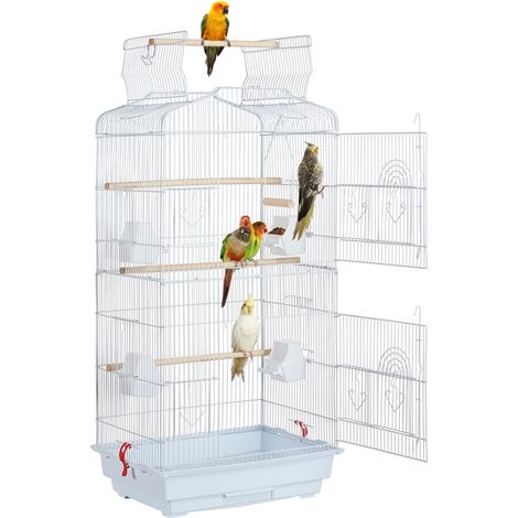 Yaheetech – Volière pour oiseaux 46 x 36 x 92 cm – Fer et plastique – Espacement des barres 1 cm – 4 perchoirs et mangeoires inclus