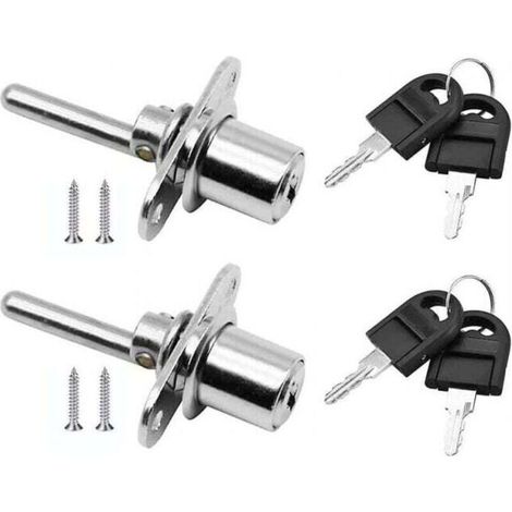 Lot de 2 serrures à piston pour porte et tiroir (argentées), diamètre 16 mm, longueur 61 mm (1/4)