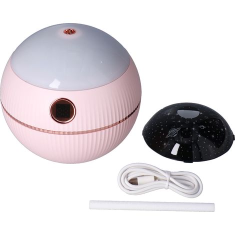 Kugelförmiger USB-Luftbefeuchter (550 ml) mit Sternenprojektion – tragbar fürs Schlafzimmer, Rosa (1/5)
