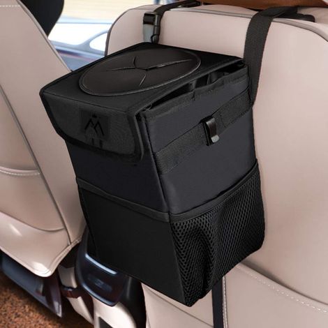 Poubelle de voiture avec couvercle et poches de rangement - Sac poubelle de voiture étanche à suspendre, poubelle automobile 100 % étanche, poubelle multifonctionnelle pour voiture (1/5)