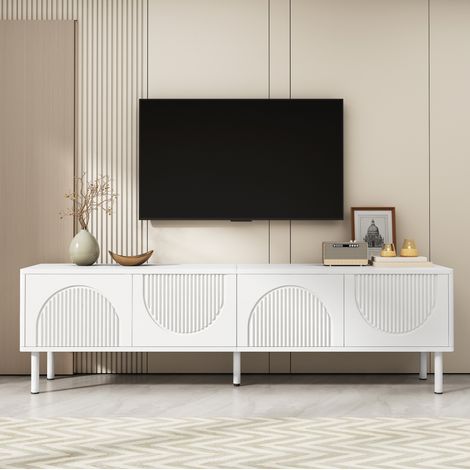 Mueble TV 180x40x52 cm con 4 compartimentos y pasacables, blanco mate, FloraGrace (1/5)