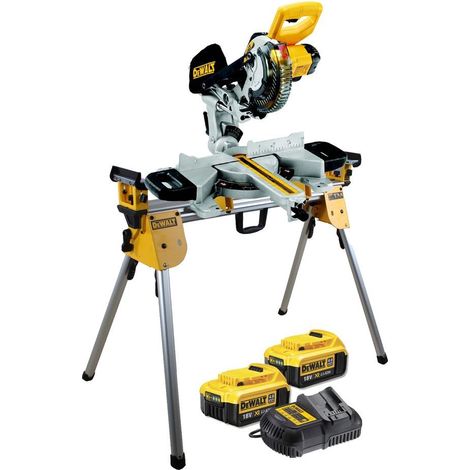 Dewalt DCS365M2 18v Cordless XPS 184mm Mitre Saw, 2 x 4.0ah + DE7033 Leg Stand