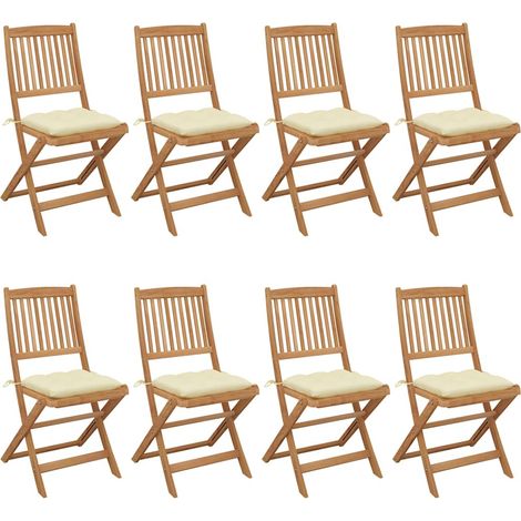 vidaXL Sillas plegables (8 unidades) con cojines, de madera maciza de acacia. (1/5)