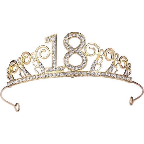 Krone zum 18. Geburtstag aus Legierung und Strasssteinen, Kamm, elegantes Diadem, Haarschmuck für Erwachsene (Gold) – 15,00 x 12,00 x 4,30 cm – Gold (1/4)