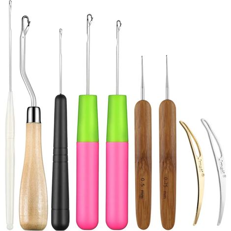Juego de 9 agujas de ganchillo con gancho curvo. Herramienta para rastas, trenzas, alfombras y otras manualidades.