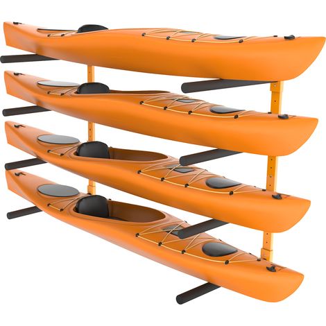 VEVOR Soporte de pared para 4 kayaks, estante para kayak, canoa, tabla de remo SUP, gancho de almacenamiento para kayak con brazos acolchados ajustables, carga de 181,6 kg (1/5)