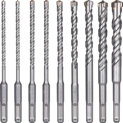 BRAVIX Forets à Béton, 9PCS (5 mm 16x160 mm) Foret Carrelage, à Percussion Électrique SDS-Plus pour Perforateur, Forets Transversaux, Brique, Pierre, Naturelle, Métal