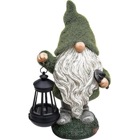 Décorations de nains de jardin avec lumières solaires, grande statue et sculpture de jardin avec lanterne, figurines de nains de jardin amusantes en résine pour terrasse et pelouse extérieures